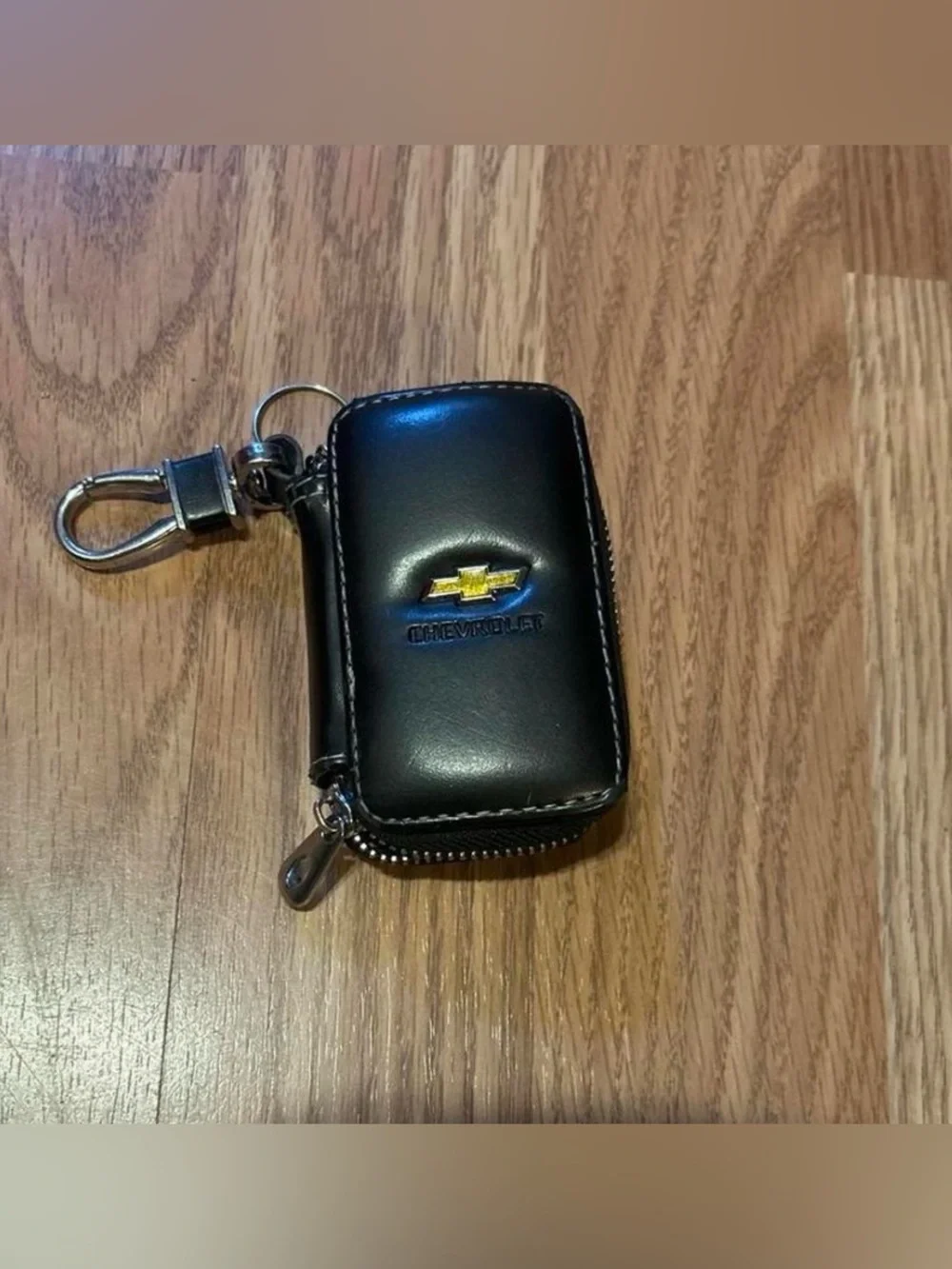 Genuine Black Leather Key Pouch with Clip | Chevrolet Zip Around Key Fob Holder